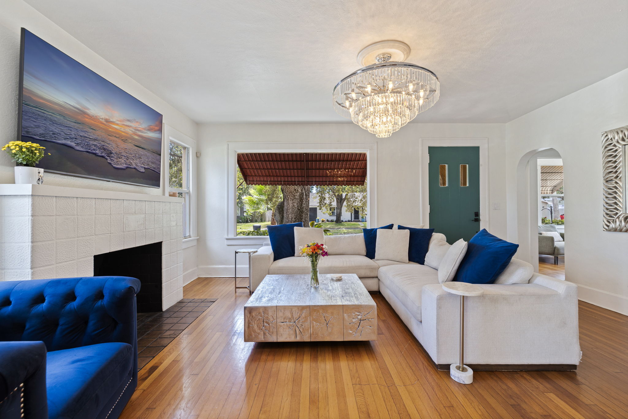 Open dining room beside the renovated kitchen